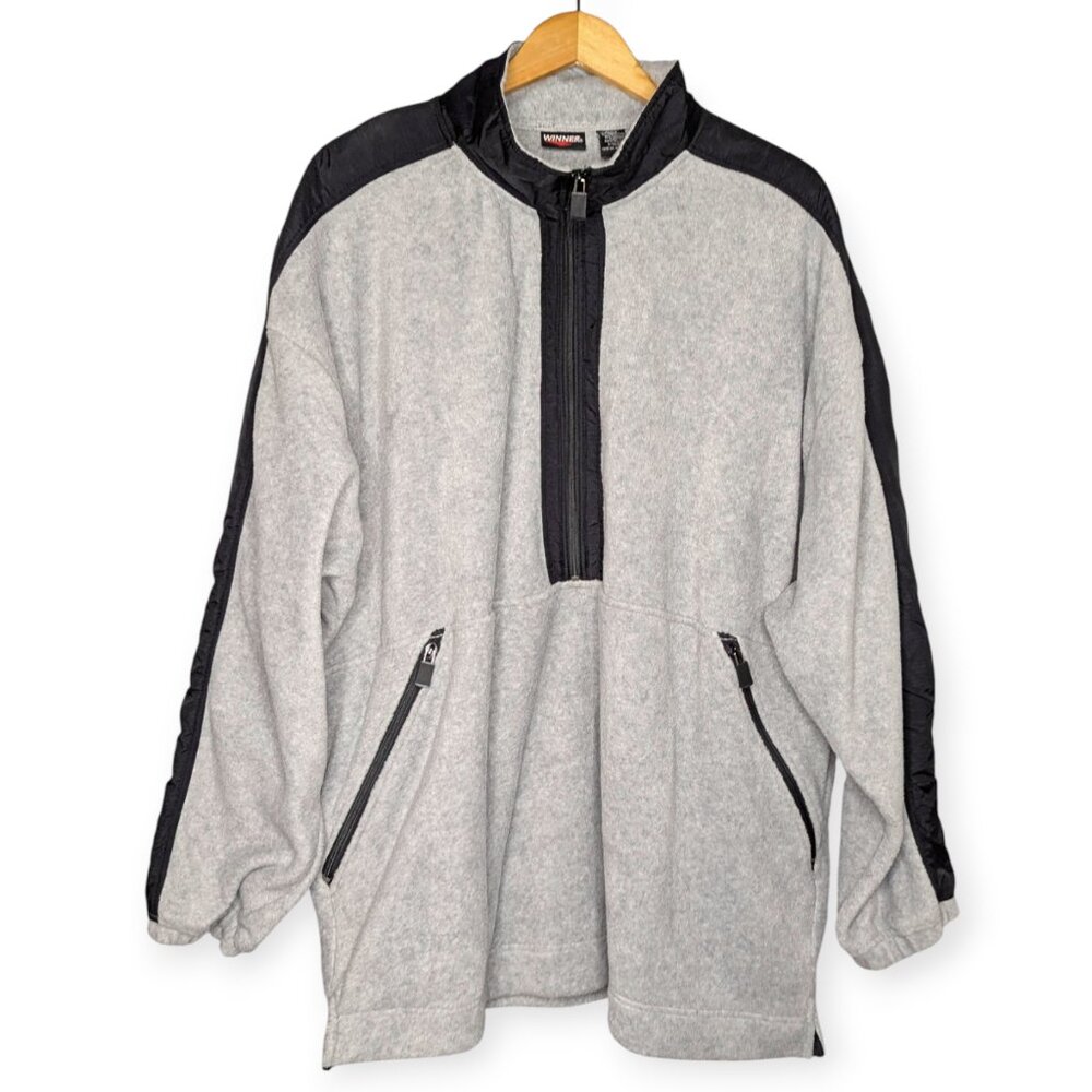 Winner Gray and Black Half-Zip Fleece Pullover Men's Size 2XLT